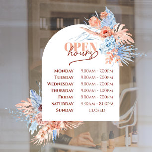 Tropical leaves and arch open hours window cling