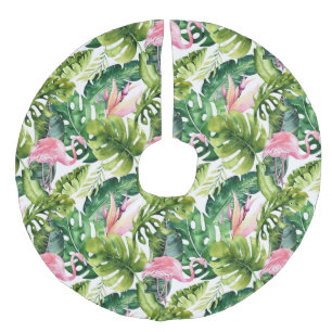 Tropical Leaves and Flamingo Christmas Tree Skirt