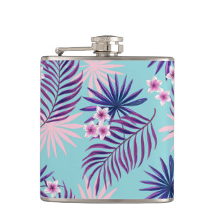 Tropical leaves and flowers 2 hip flask