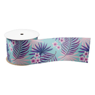 Tropical leaves and flowers 2 satin ribbon