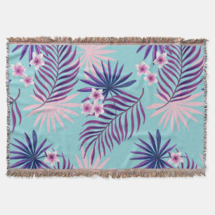 Tropical leaves and flowers 2 throw blanket