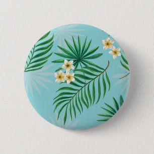 Tropical leaves and flowers 6 cm round badge