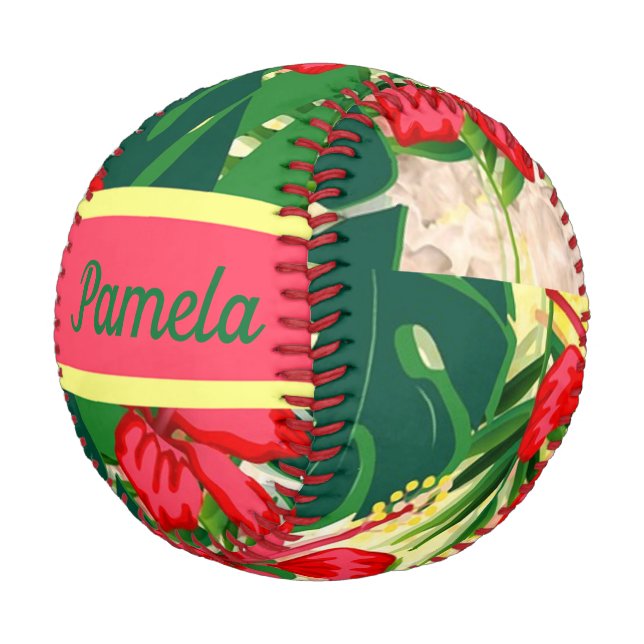 Tropical leaves and flowers baseball (Angled)