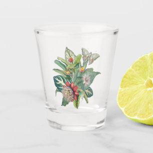 Tropical Leaves and Flowers Bouquet Shot Glass
