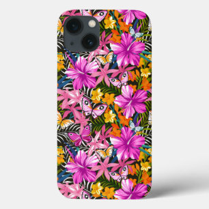 Tropical leaves and flowers iPhone 13 case