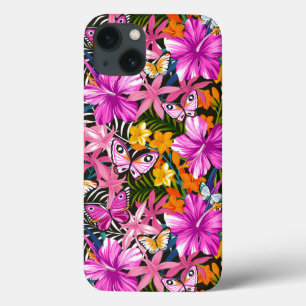 Tropical leaves and flowers iPhone 13 case