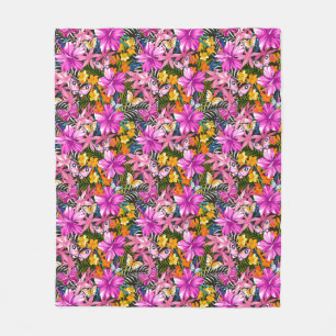 Tropical leaves and flowers fleece blanket
