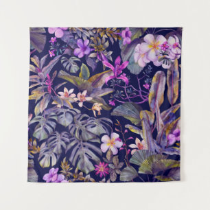 tropical leaves and flowers hand-drawn by watercol tapestry