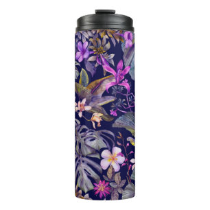 tropical leaves and flowers hand-drawn by watercol thermal tumbler