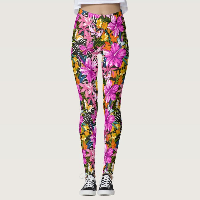 Tropical leaves and flowers leggings (Front)