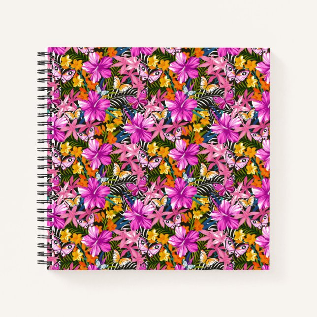 Tropical leaves and flowers notebook (Front)