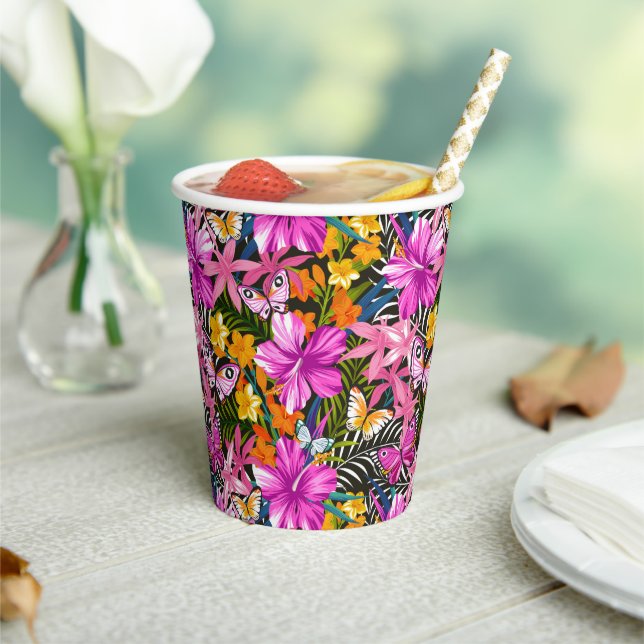 Tropical Leaves and Flowers Paper Cups (Insitu)