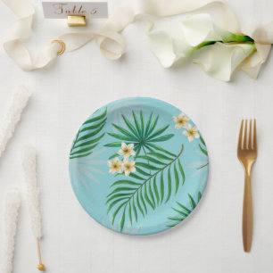 Tropical leaves and flowers paper plate