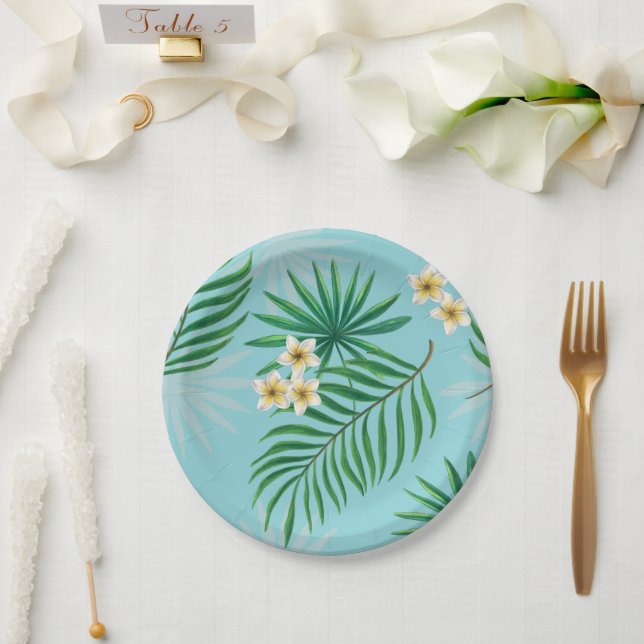 Tropical leaves and flowers paper plate (Wedding)