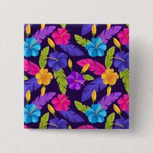 Tropical Leaves and Flowers Pattern-23857 15 Cm Square Badge
