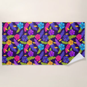 Tropical Leaves and Flowers Pattern-23857 Beach Towel