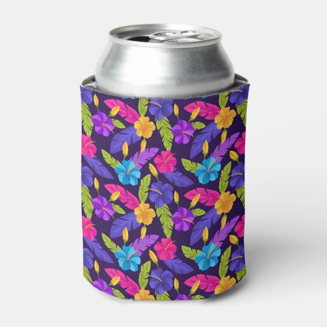 Tropical Leaves and Flowers Pattern-23857 Can Cooler (Can Front)