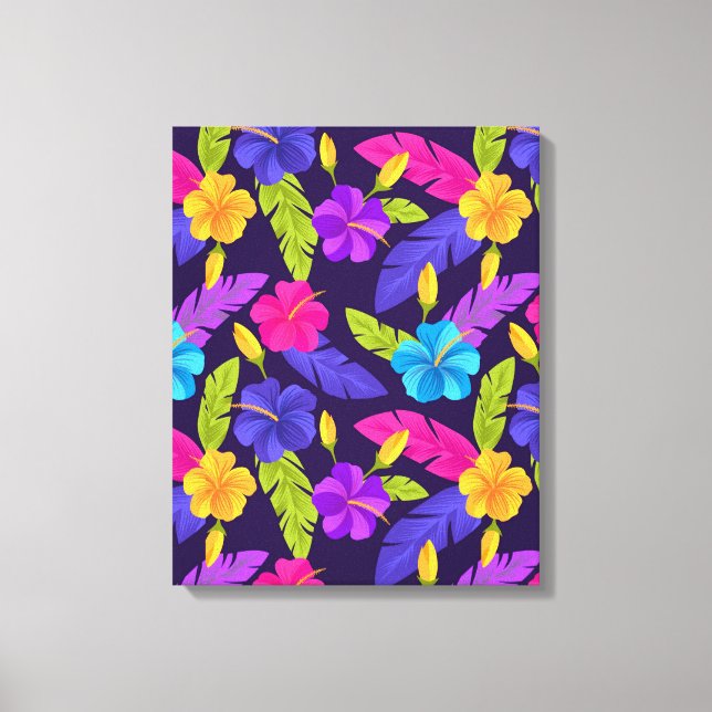 Tropical Leaves and Flowers Pattern-23857 Canvas Print (Front)