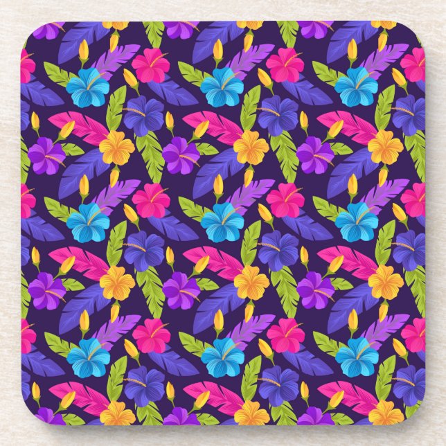 Tropical Leaves and Flowers Pattern-23857 Coaster (Front)