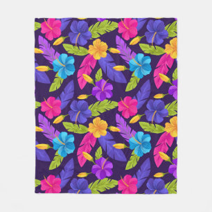 Tropical Leaves and Flowers Pattern-23857 Fleece Blanket