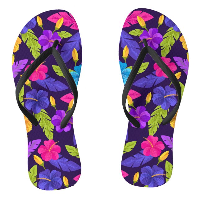 Tropical Leaves and Flowers Pattern-23857 Jandals (Footbed)