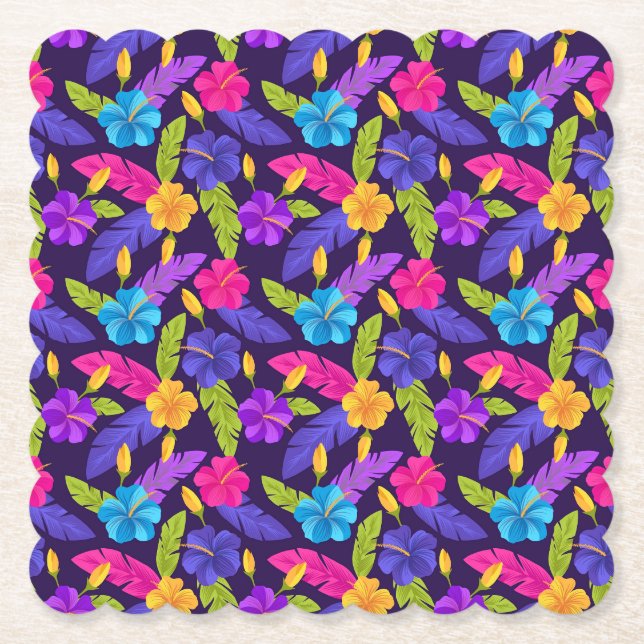 Tropical Leaves and Flowers Pattern-23857 Paper Coaster (Front)