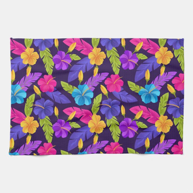 Tropical Leaves and Flowers Pattern-23857 Tea Towel (Horizontal)