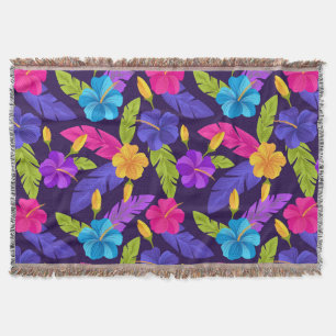 Tropical Leaves and Flowers Pattern-23857 Throw Blanket