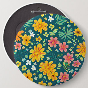 Tropical leaves and flowers pattern  6 cm round badge
