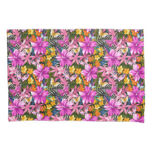 Tropical leaves and flowers pillowcase