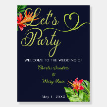 Tropical Leaves and Flowers Retro Wedding