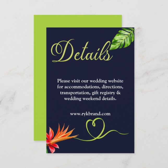 Tropical Leaves and Flowers Retro Wedding Enclosure Card (Front/Back)
