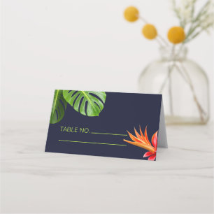 Tropical Leaves and Flowers Retro Wedding Place Card
