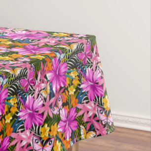 Tropical leaves and flowers tablecloth