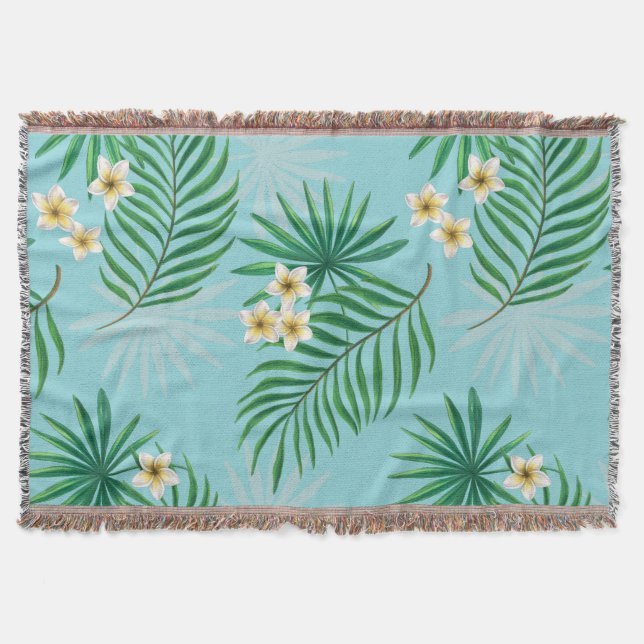 Tropical leaves and flowers throw blanket (Front)