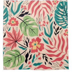 Tropical Leaves and Flowers: Vintage Fusion Shower Curtain