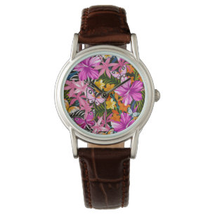 Tropical leaves and flowers watch
