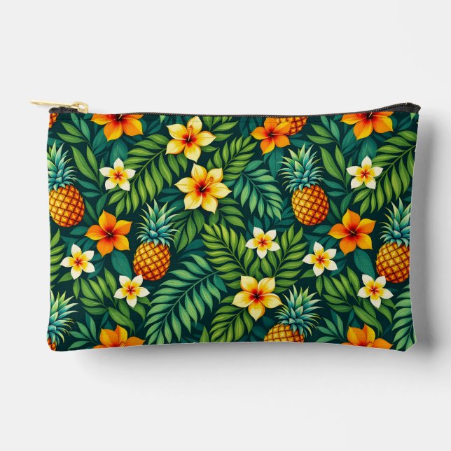 Tropical leaves and pineapple pattern accessory pouch (Front)