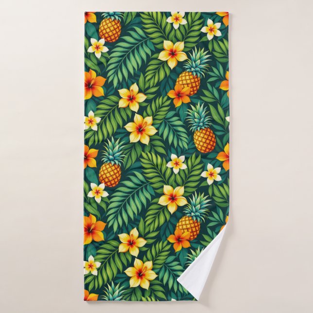 Tropical leaves and pineapple pattern bath towel (Bath Towel)