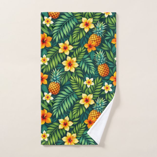 Tropical leaves and pineapple pattern hand towel (Hand Towel)