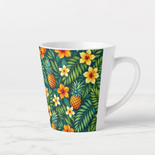 Tropical leaves and pineapple pattern latte mug