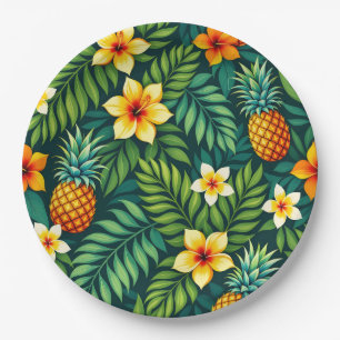 Tropical leaves and pineapple pattern paper plate