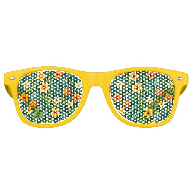 Tropical leaves and pineapple pattern retro sunglasses (Front)