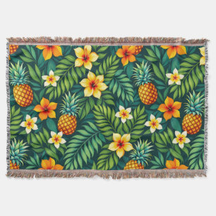 Tropical leaves and pineapple pattern throw blanket