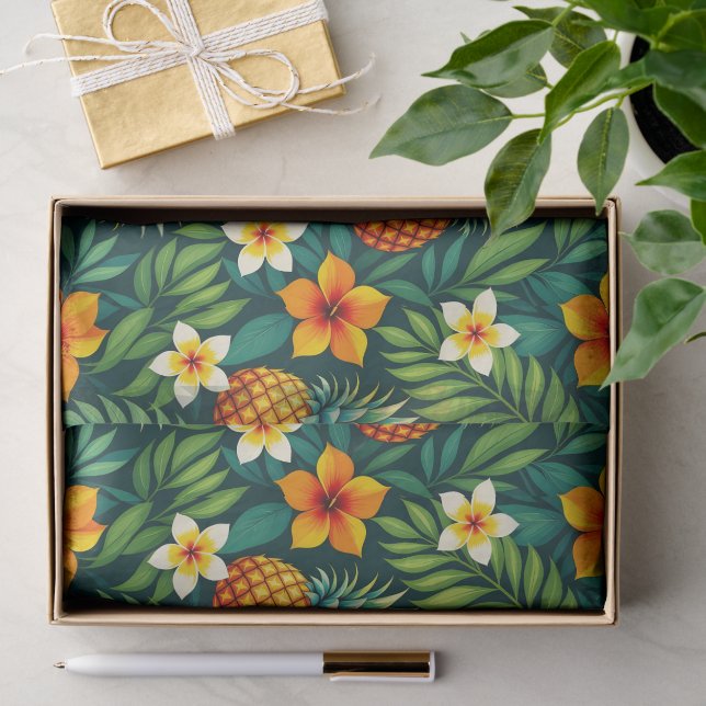 Tropical leaves and pineapple pattern tissue paper (Gift)