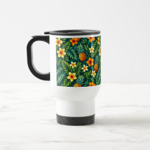 Tropical leaves and pineapple pattern travel mug