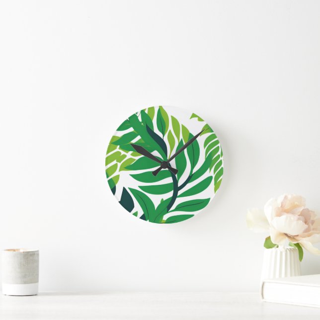 Tropical Leaves and Plants Round Clock (Home)