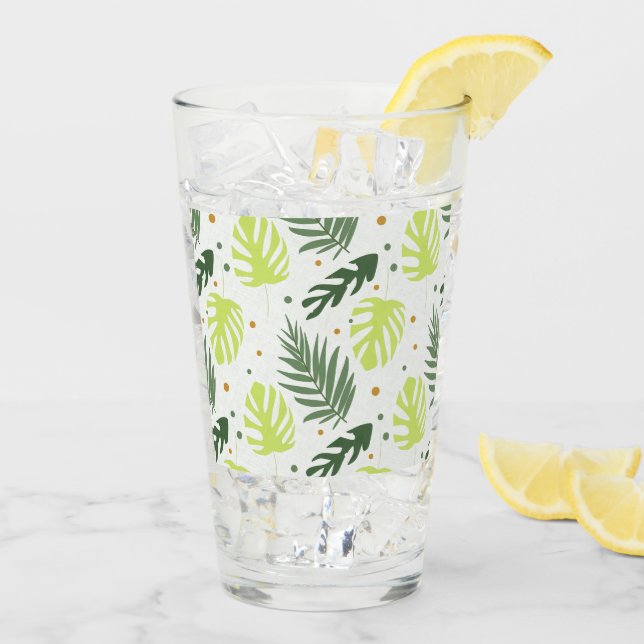Tropical leaves and polka dots on the texture. glass (Back Ice)