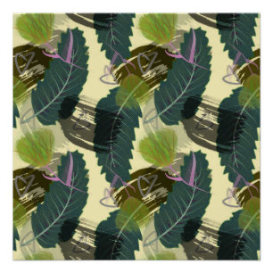 Tropical leaves and watercolor flowers. poster