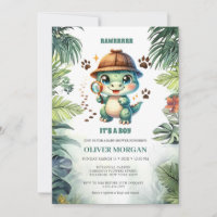 Tropical Leaves Baby Crocodile Bay Boy Shower